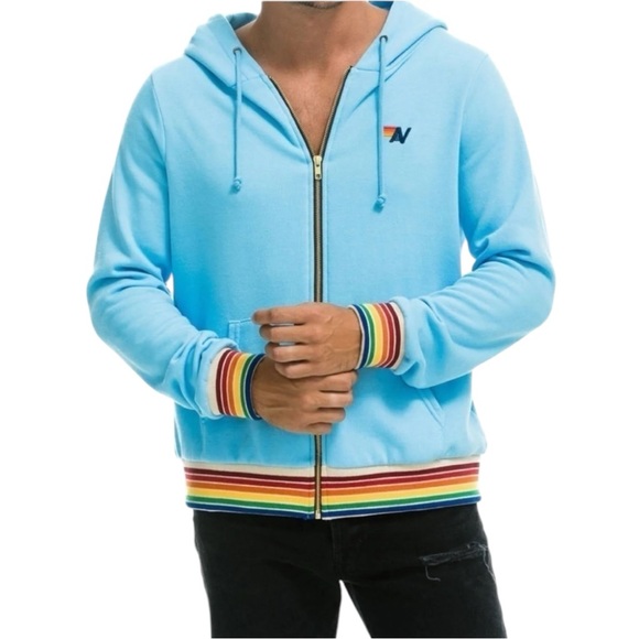 Aviator Nation Unisex Rainbow Rib Full Zip Drawstring Hoodie/Sweatshirt | EUC🩵 - Picture 2 of 14